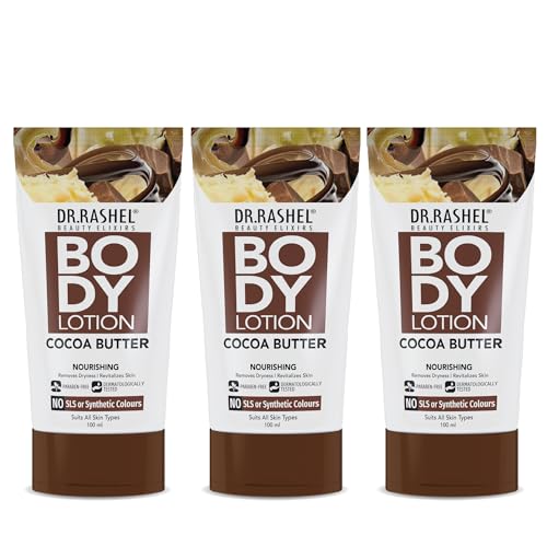 Image of Dr.Rashel Cocoa Butter Body Lotion | Deep Moisturizing & Nourishing Formula | With Cocoa Powder & Shea Butter | Improves Elasticity & Softens Skin | Lightweight & Unisex |Pack of 3 (100 ml Each)