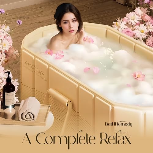 Image of Bath Tub for Adult for Bathroom, Foldable SPA Tub for Home Use with Drainage Hole, Thickened Insulated Ice Bath Tub, Inflatable BathTub for Adults, Ice BathTub for Adults (Yellow)