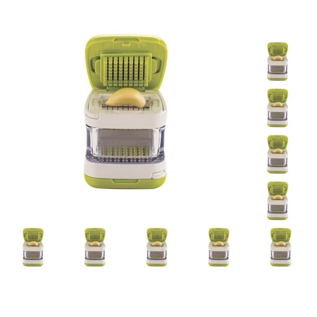 Juego de 10 cubos de acero inoxidable para prensar ajos, herramienta de cocina, trituradora manual con contenedor de almacenamiento, para cocinar en casa, restaurante