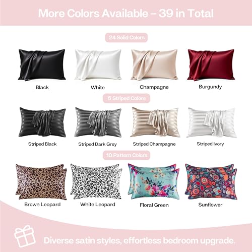 Image of MR&HM Satin Pillowcase for Hair and Skin, Silk Satin Pillowcase 2 Pack, Standard Size Pillow Cases Set of 2, Silky Pillow Cover with Envelope Closure (20x26, Light Pink)