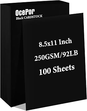 OcePor 100 Sheets Black Cardstock 8.5 x 11, 92lb/250gsm Black Card Stock, Thick Card Stock Paper, Heavy Cardstock Paper for Printer, Resume, Scrapbooks, Art, Crafts, Business Cards