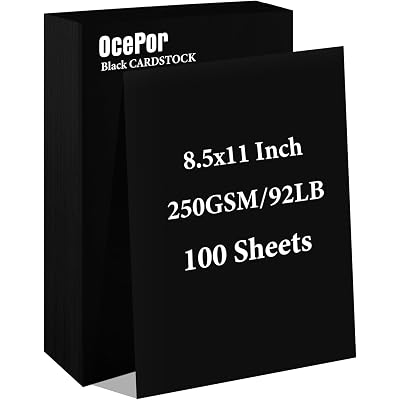 OcePor 100 Sheets Black Cardstock 8.5” x 11”, 92lb/250gsm Black Card Stock, Thick Card Stock Paper, Heavy Cardstock Paper for Printer, Resume, Scrapbooks, Art, Crafts, Business Cards