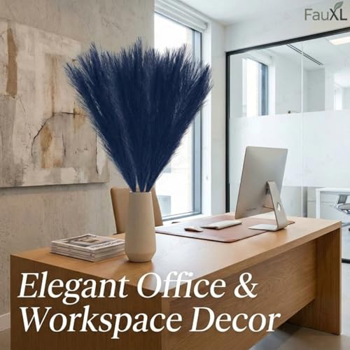 Image of Pack of 4 Pcs Artificial Flowers Faux Pampas Grass Small Fake Flower Plant for Home Decor, Office, Bedroom, Living Room, Table Decoration, Dried Plants (Without Vase Pot) (Navy Blue)