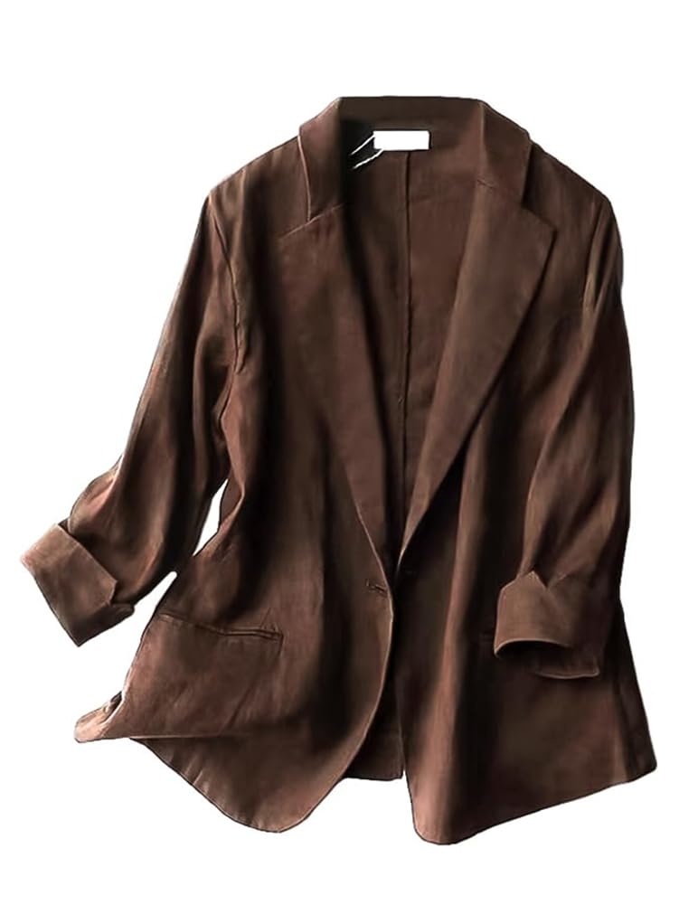 Kinghua Womens Casual One Button Linen Blazer Jackets Lapel 3 4 Sleeve Suit Blazer