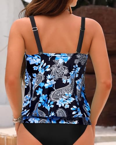 Image of Yonique Womens Blouson Tankini Top No Bottom Loose Fit Swim Top Modest Tank Top