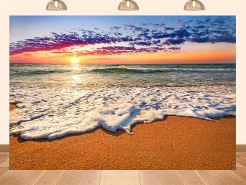 PEKRU 12x10ft Fabric Sunset Ocean Wave Backdrop Warm Golden Hour