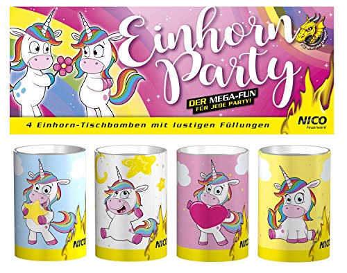 Unbekannt NICO - 4er Btl. Tischfeuerwerk Tischbomben Einhorn Party Silvester Geburtstag Kinder Party