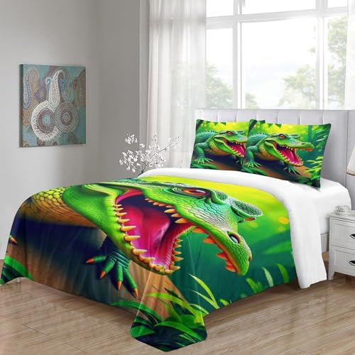 Housse de couette microfibre imprimé 3D crocodile parure de lit zippée animaux sauvages