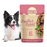 ARATON Hundefutter Nass mit Geflügel & Kaninchen - Nassfutter für Hunde Aller Rassen - Ausgewogenes Hundenassfutter in Sauce, reich an tierischen Proteinen & Kräutern 500g