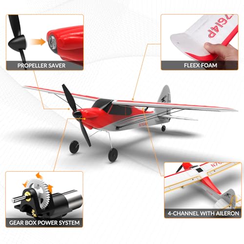 Image of volantexrc RC Plane, 4CH Remote Control Airplane for Beginners & Adults | Sport Cub Trainer RTF, Prop Saver, 6-Axis Gyro Stabilizer, 3 Modes, Radio Controlled Aircraft, 500mm, Red