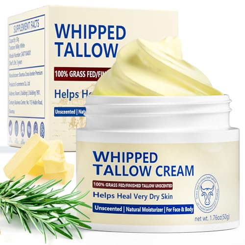 Beef Tallow, Beef Tallow Skincare Cream, Beef Tallow Face Moisturiser, 100% Grass Fed Beef Tallow for Skin Care – Natural Handmade Lotion Whipped Beef Tallow Cream for Face & Body Sensitive Skin – Care for Sensitive Skin