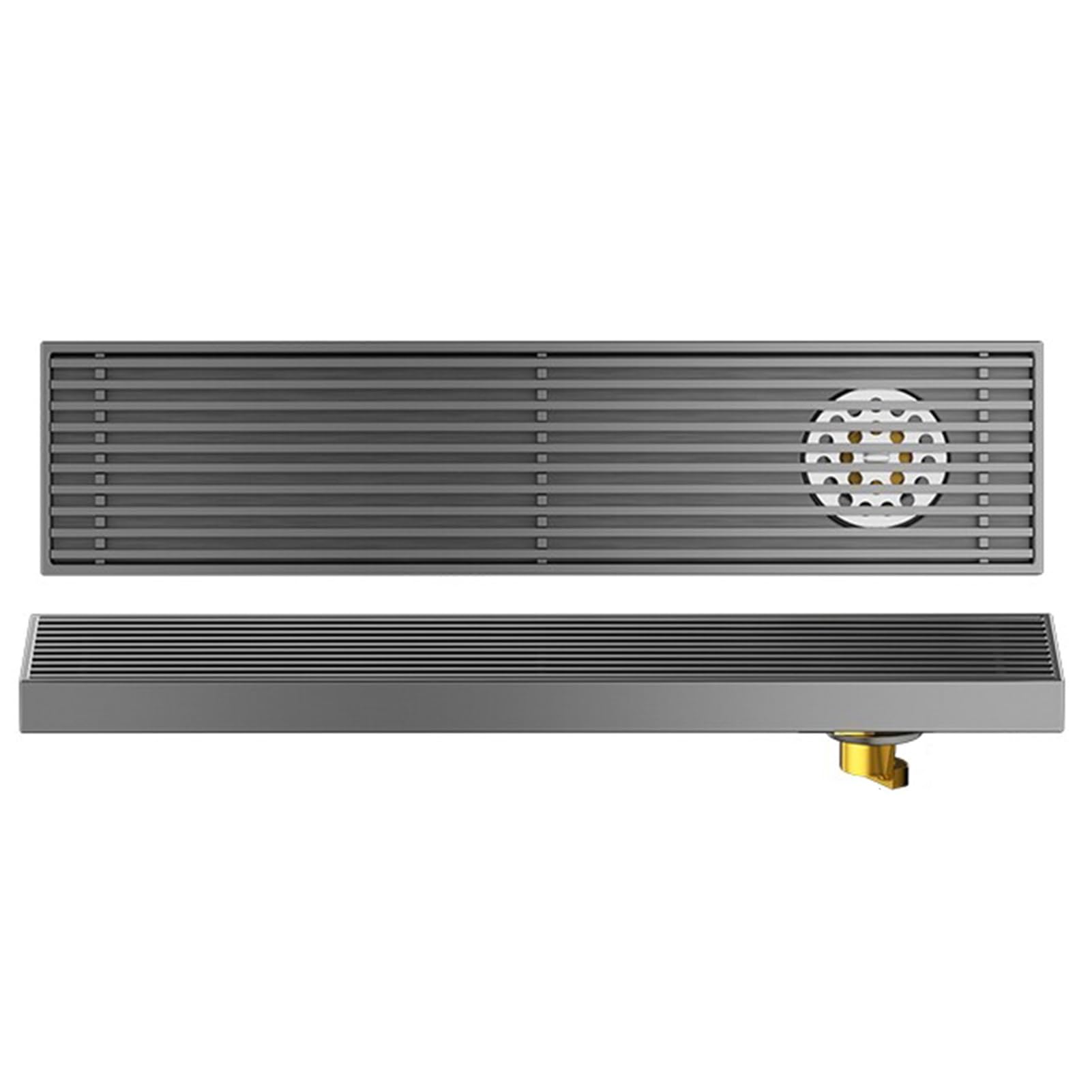 KLGFBDC Linear Shower Drain with Hair Strainer, Floor Drain for Kitchen Bathroom Garage, Rectangular Drainage Channel