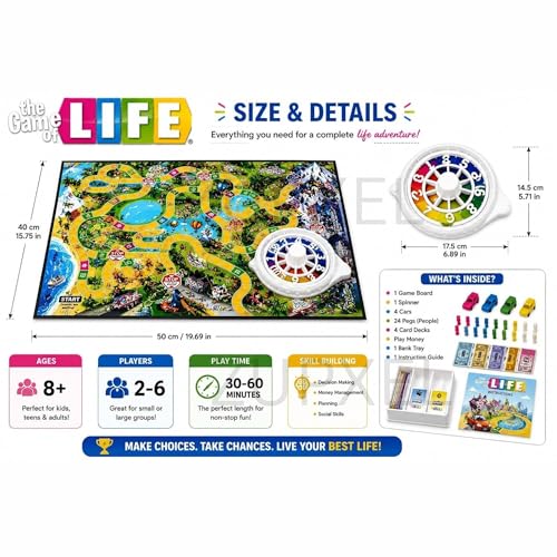 Image of The Game of Life Board Game for Kids & Family | Educational Strategy Game for 2-4 Players | Fun Indoor Tabletop Game with Cards, Spinner & Pegs | Birthday Gift for Boys & Girls Age 8+
