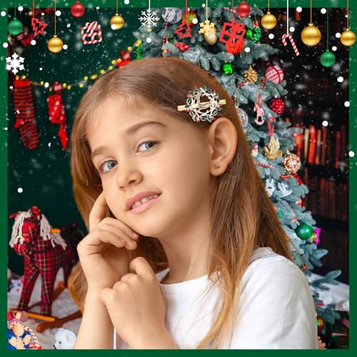 Image of 6 PCS Christmas Hair Clips for Women Sparkly Rhinestone Reindeer Wreath Bell Hairpins Xmas Themed Festive Party Hair Accessory Gifts (Christmas)