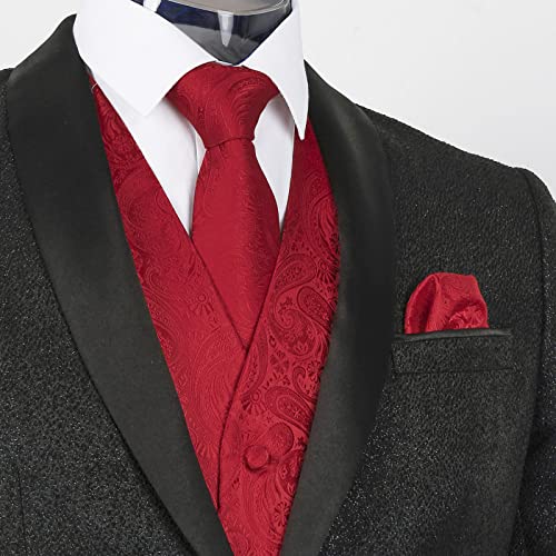 Alizeal Mens 5Pcs Paisley Suit Vest Classic Jacquard Button-Down Waistcoat Set, Red-Xl #TOP1