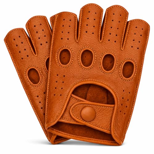 Riparo Men’s Fingerless Leather Driving Gloves – Genuine Cowhide Half-Finger Motorcycle &…