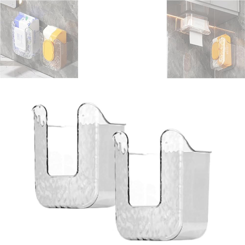 Kitchen Wipes Storage Box, 2024 New Non-Slip Flushable Wipes Holder for Bathroom Toilet, Wall-Mounted Clear Wet Tissue Dispenser Container Box No