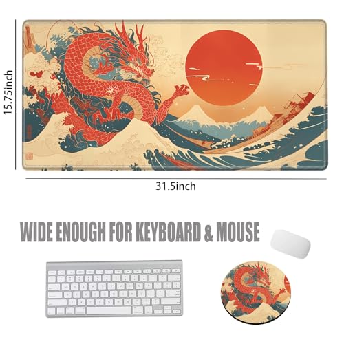 Image of Gaming Mouse Pad Large Mousepad Dragon Desk Mat XXL Big Desk Pad Rubber Base Computer Pad with Stitched Edges Mouse Mat for Work Game Home Office