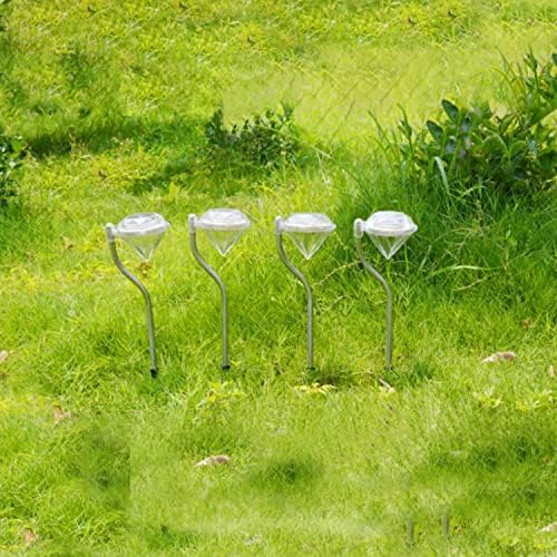 CUQOO 4 White Diamond Solar Stake Lights  Rechargeable Solar Lights Outdoor Garden | Waterproof Lights for Gardens, Patios, Pathways, etc. | Stainless Steel LED Outdoor Lights for Garden Solar Power