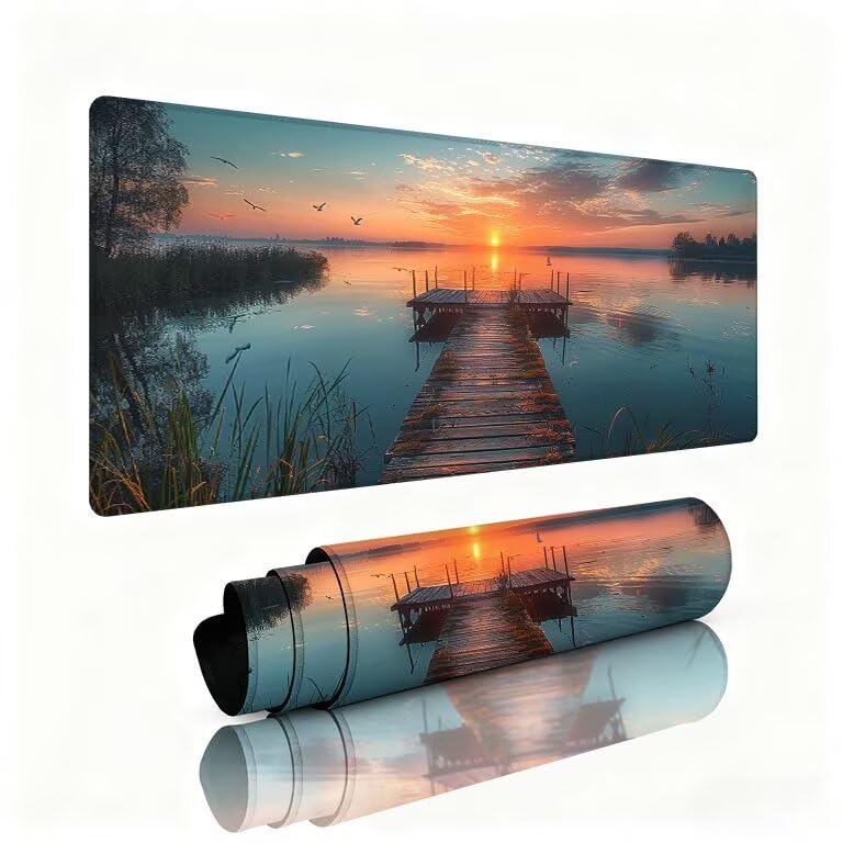 Podkładka pod mysz, podkładka na biurko, zachód słońca, gamingowa podkładka pod mysz, XXL, 1200 x 600 x 3 mm, szew z antypoślizgową gumową podstawą, na biurko, wodoodporna i trwała, do komputera