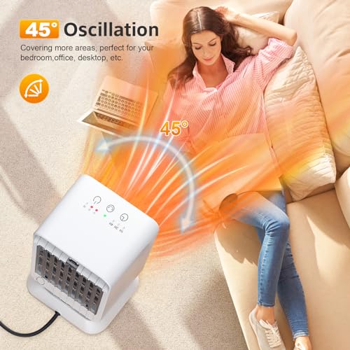 AIDENOEY Space Heater with 3 Modes，1000W Energy Efficient Quiet Mini Portable Heaters, 45°PTC Ceramic Fast Heater with Timer & Auto Shut Off Function for Office Home Indoor Use (White) by AIDENOEY - Used condition - Image 5