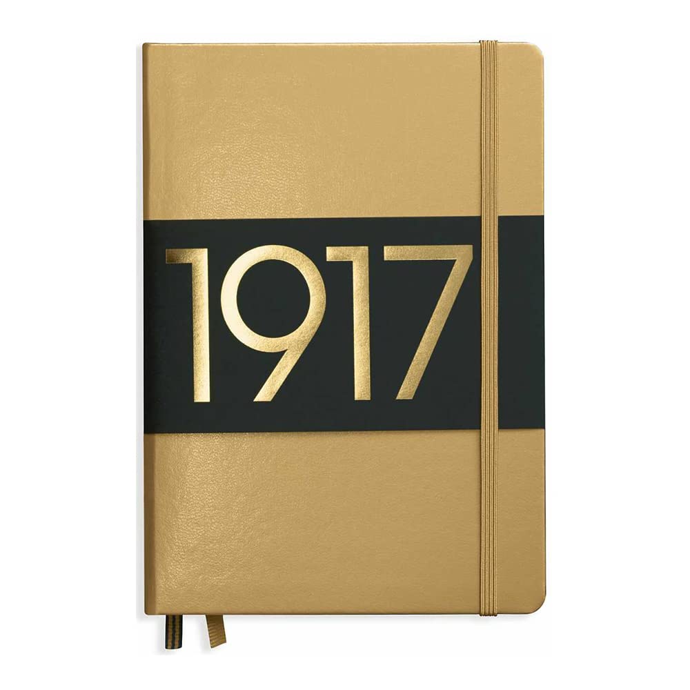 Leuchtturm1917 Metalik Renkler Serisi Not Defteri, Orta Boy (A5), Sert Kapak, 251 Numaralandırılmış Sayfa, Noktalı, Altın
