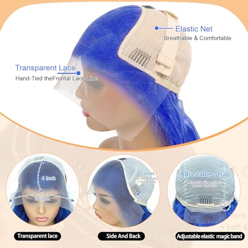 Blue Lace Front Wig Human Hair Pre Plucked Blue Body Wave 200 Density 13X4 HD Lace Front Wigs Human Hair Blue Wig Human Hair Color Lace Frontal Wigs for Women 24 Inch