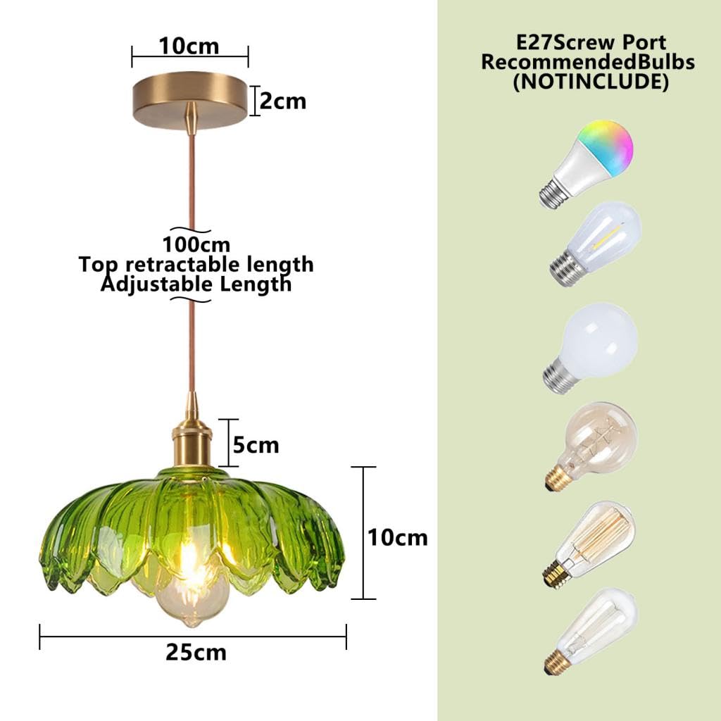 Lustre Luminaire en Verre Vert Rétro Suspension Créativité Fleur Décoration E27 Éclairage de Plafond Laiton Intérieure Suspendues Pour Salon Salle à Manger Chambre