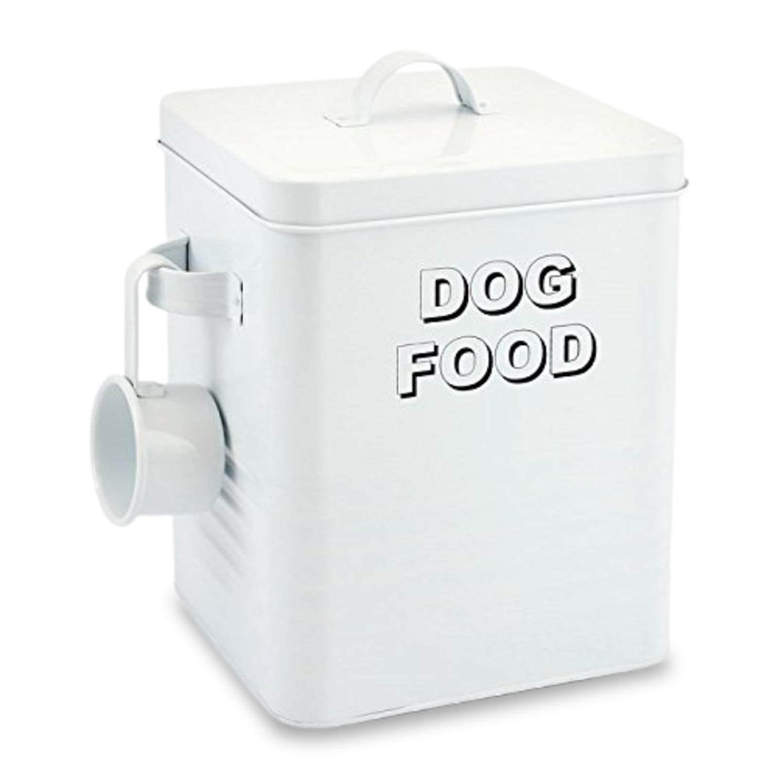 Homion White Metal Dog Food Tin Pets Food Storage Box Container Canister Lid With Scoop (White)