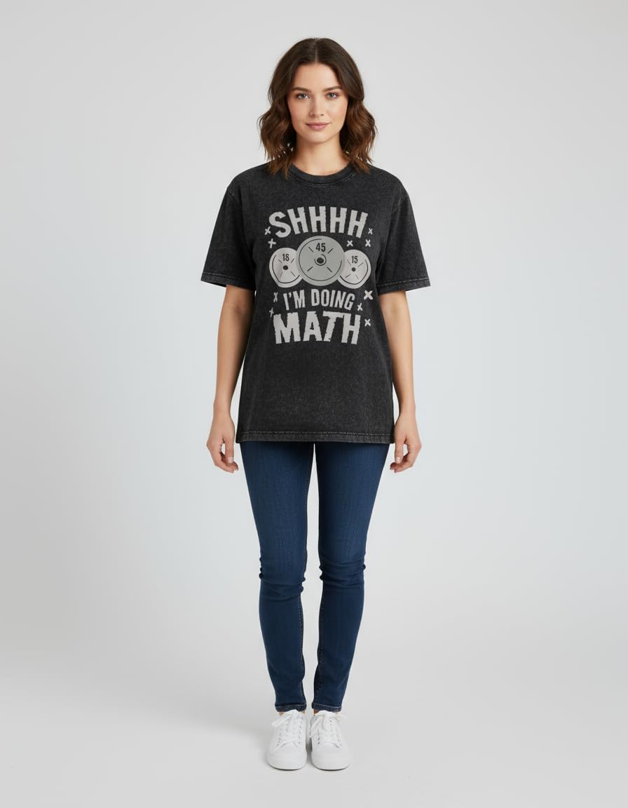 Shhhh I'm Doing Math Vintage Gym Shirt - Funny Nerdy Workout T-Shirt for Women, Fitness Apparel, Soft Cotton Tee for Gym