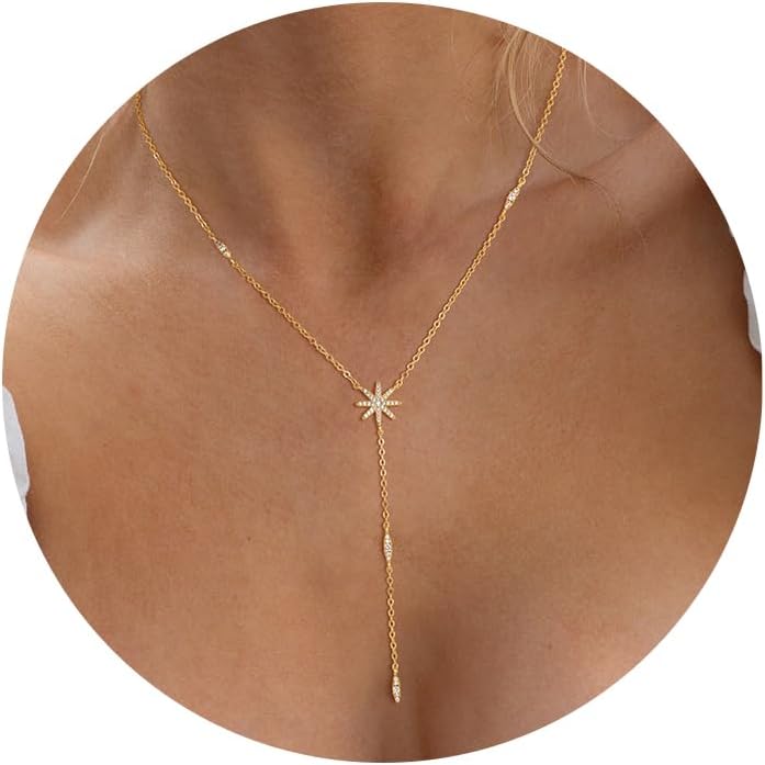 CHESKY Long Necklaces for Women, 14k Gold Plated/Streling Silver Lariat Necklace Dainty Statement Prom Necklace Rosary Cross Sun Drop Pendant Dangle Necklace Gold Prom Jewelry for Women Gifts