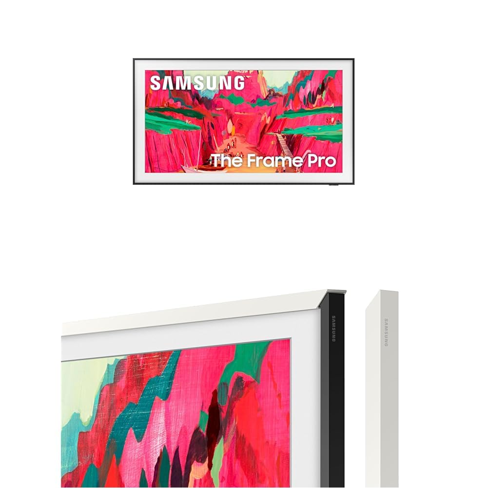SAMSUNG 85-Inch The Frame Pro 4K Neo QLED Smart TV (2025) with Modern White Customizable Bezel Bundle