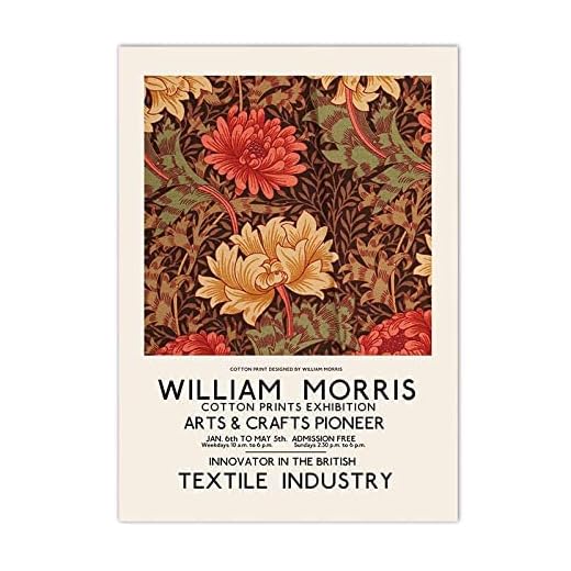 William Morris tryck, Victoria och Albert Museum utställningsaffischer, galleriväggkonst, ingen ram canvasmålningar A5 20 x 30 cm