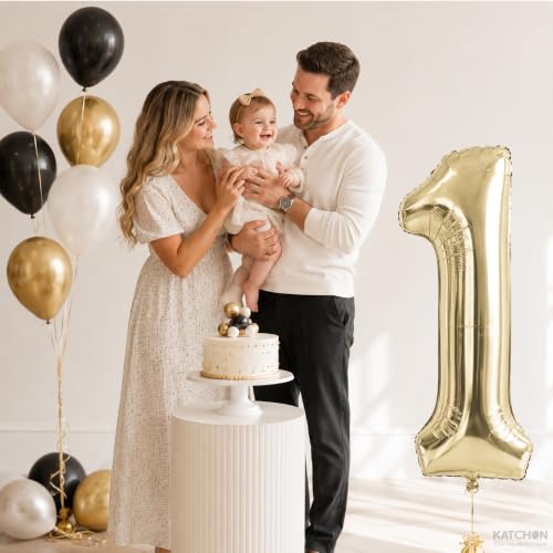 Image of KatchOn, Number 1 Balloon, 40 Inch Champagne Gold Foil Number Balloon