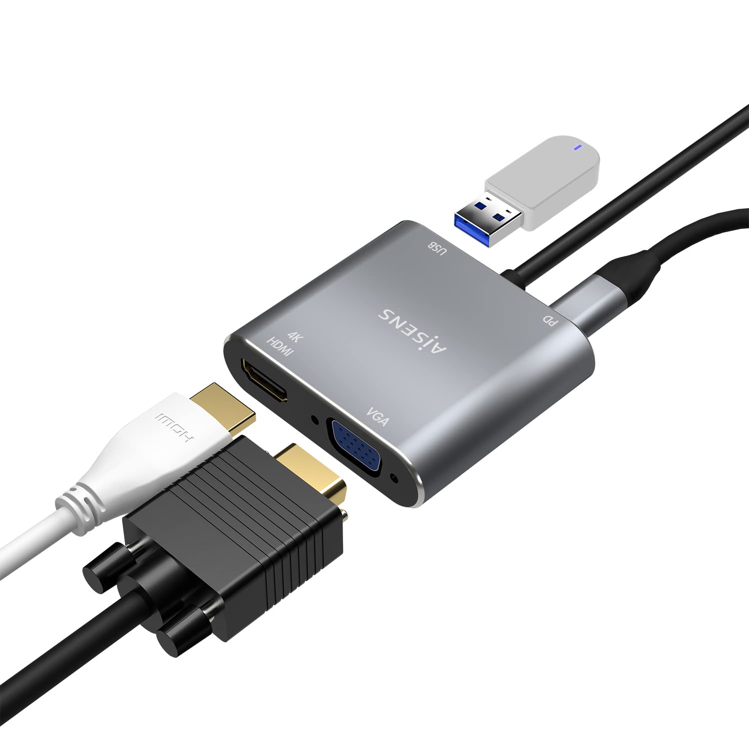 AISENS Adaptateur USB Type-C A109-0626 HDMI HEMBRA VGA HEMBRA USB Type-C Macho USB HEMBRA USB Type-C HEMBRA