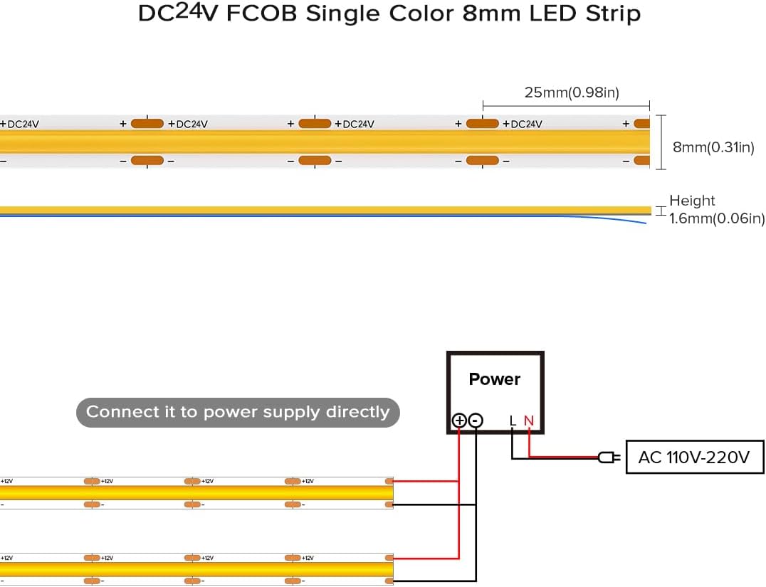 COB Purple LED Strip Light DC24V Flexible High Density Uniform Bright 480LEDs/m Strips 16.4FT CRI90+ 8MM Width Dimmable COB LED Tape for Cabinet Indoor Decor(No Adapter/Controller)