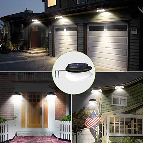 Solar Gutter Lights, Newest 9 LED Outdoor Fence Light Waterproof Wall Lamps for Garden Patio Driveway Deck Stairs - White Light, Pack of 6