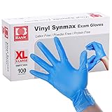 Basic Disposable Vinyl Exam Gloves 100Pcs,XL Size,Cleaning Gloves,Food Service Gloves,Powder Free,Latex Free,Non-Sterile for All Purposes Gloves,Blue (BMPF3004B)