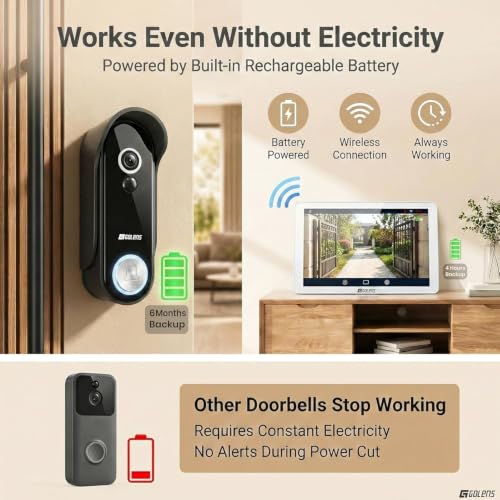 Image of Golens Premium Video Doorbell Camera for Homes & Villas, 8 inch Touchscreen Monitor, 1080P HD Smart Video Doorbell, 300m Wireless Range, Works Without Internet, 5000mAh Battery, WiFi App Control DB01