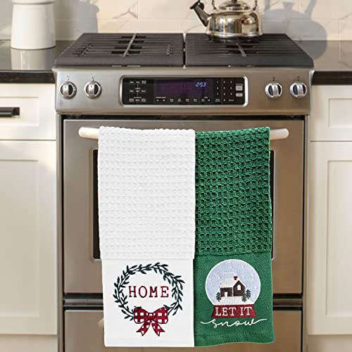 Dan River Embroidered Kitchen Towels Set (16X26” White & Green 2-Pcs) Soft Absorbent 100% Cotton Tea Decorative Dishtowel Set For Cleaning, Bar, Party, Gifts, And Home Purpose #TOP4