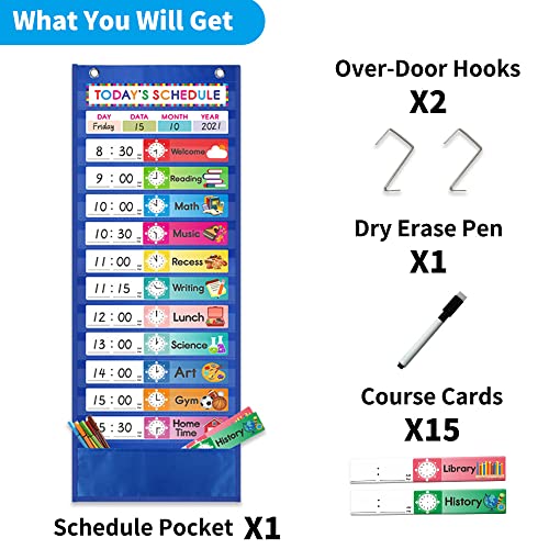 image for Amzoya Daily Schedule Pocket Chart. Kids Schedule Pocket Chart with 15
