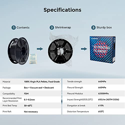 Image of FLASHFORGE 3D Printer Filament, PLA PRO Filament 1.75mm, 1KG Spool (2.2lbs), Dimensional Accuracy + /- 0.02mm for FDM 3D Printers, Better Tenacity & No Knotting (Black)