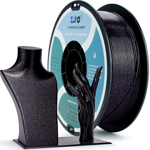 Image of ZIRO Glitter PLA Filament 1.75mm, 3D Printer Filament Shiny Sparkle PLA with Glitter, Pure Color Diamond Series 1KG /2.2lbs Spool, Fit Most FDM 3D Printers, Dimaond Black
