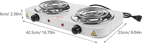 Miniatura 7 de Placa eléctrica de doble quemador con control de temperatura, estufa eléctrica portátil de acero inoxidable para cocina, dormitorio, camping,