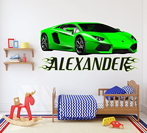 Racing Car Wall Decal For Boys Room - Custom Name Wall Decals Kids Bedroom Decor - Car Wall Sticker - Flames Race Car Wall Decor #TOP3