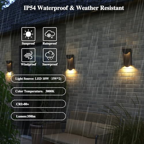 Image of Modern Outdoor Wall Sconce Integrated LED Patio Wall Light Fixture, 2-Light Total 8W 3000K, Black Sweep Gold, Outdoor House Light Wall Mount for Garage Front Porch