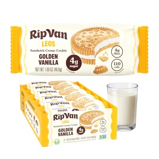 Rip Van LEOs - Golden Vanilla Sandwich Cookies - Low Sugar Snack Cookies - Low Carb Snack - Diabetic Snacks - 40 Low Sugar Cookies (10 Packs of 1.69oz)