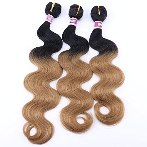 Body Wave Hair Bundles Ombre Hair Weave 16 18 20 Inches 3 Pieces/Pack T1/27 Human Made Wavy Synthetic Hair Extensions