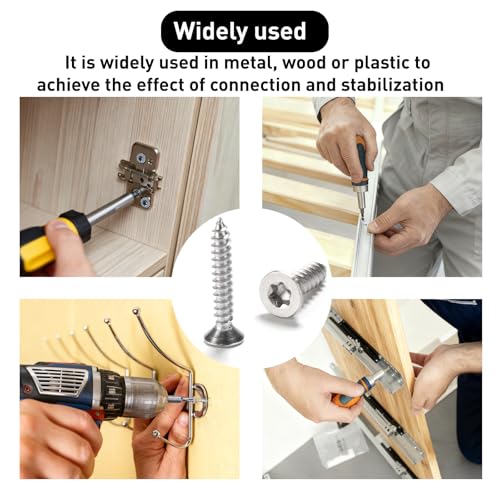 410 Stück Blechschrauben Selbstschneidende Schrauben, Edelstahl Torx Schrauben Set, Torx Flachkopfschrauben, M3 M3,5 M4 Senkkopf Holzschrauben Sortiment(Silber) (Flachkopf)