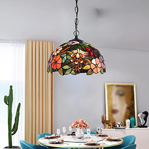 Lustre suspension îlot de cuisine YRYRYW en vitrail style Tiffany motif raisin 30cm